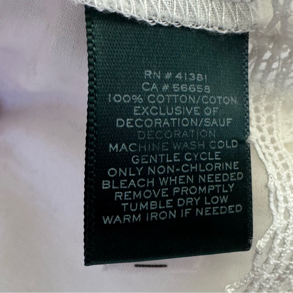 Lauren Ralph Lauren White Cotton Sleeve Peasant Blouse Size Large EUC like new - Picture 5 of 12